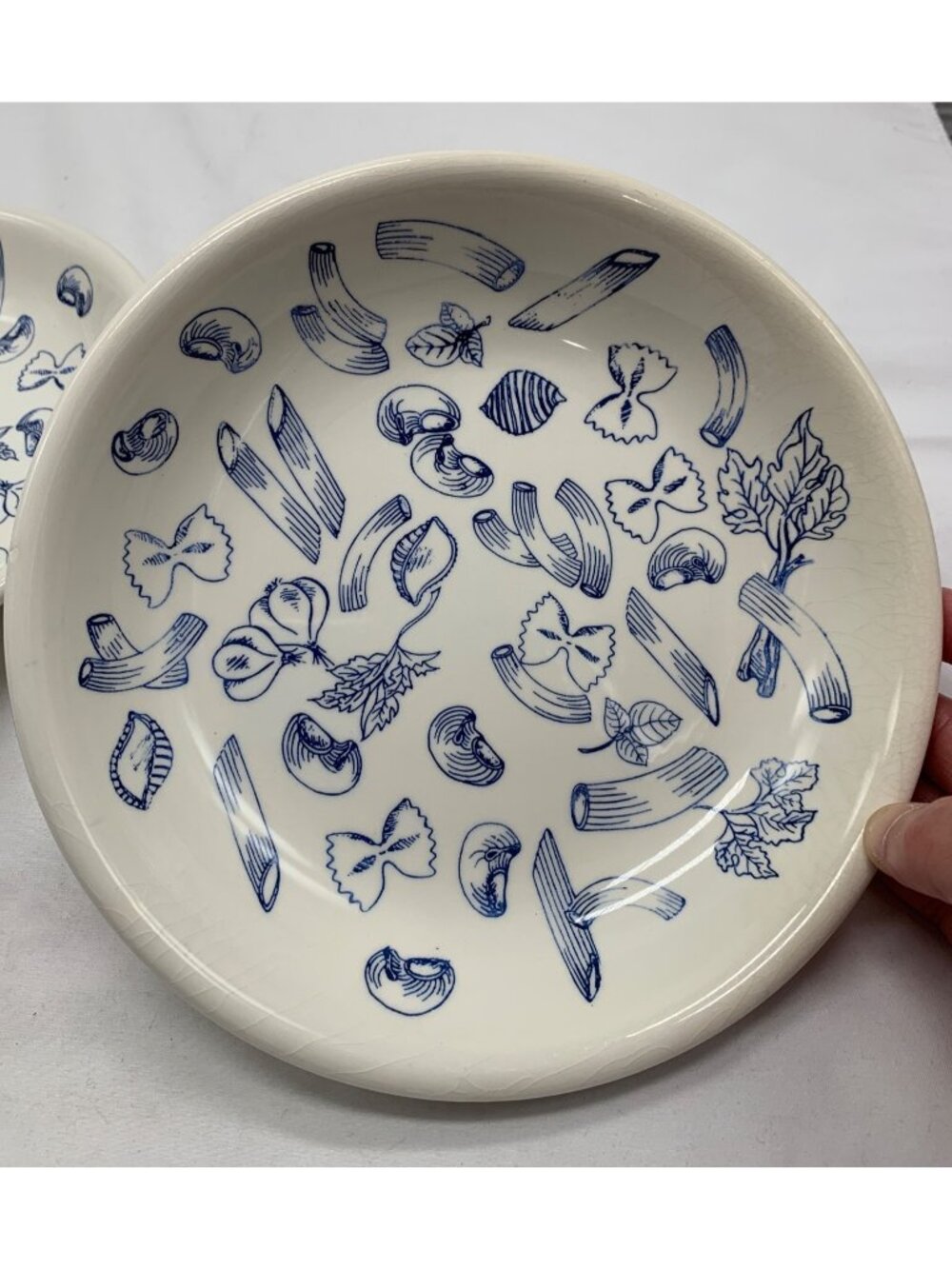 Tre Ci Made In Italy Pasta Design Ceramic Bowls Set Of 2 White & Blue Pattern